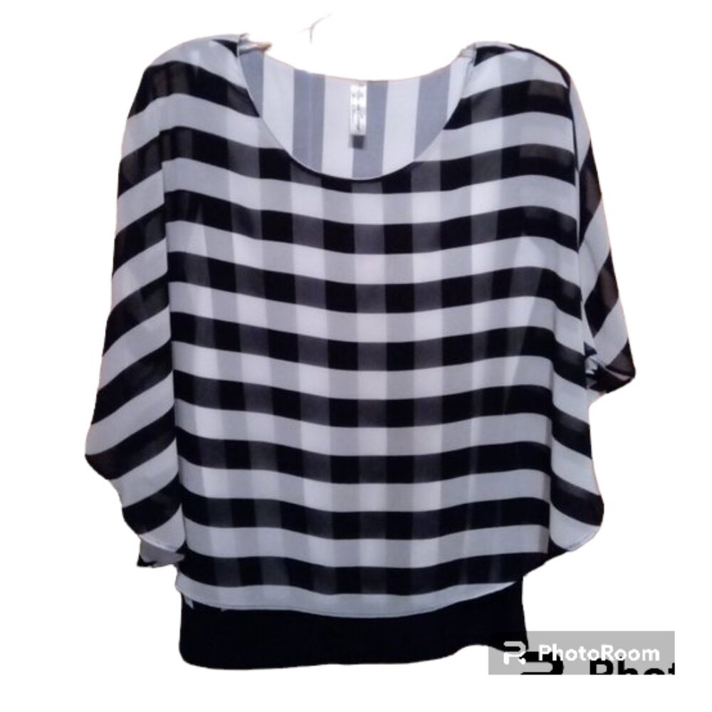 Per Seption Concept striped sheer double layer blouse sz S